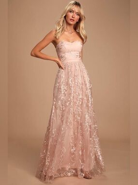 NWOT Andria Blush Pink Embroidered Strapless Maxi Dress Size Large